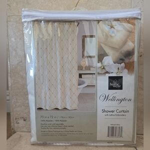Homewear Wellington Shower Curtain Lattice Embroidery White 70" x 72" Sam Hedaya